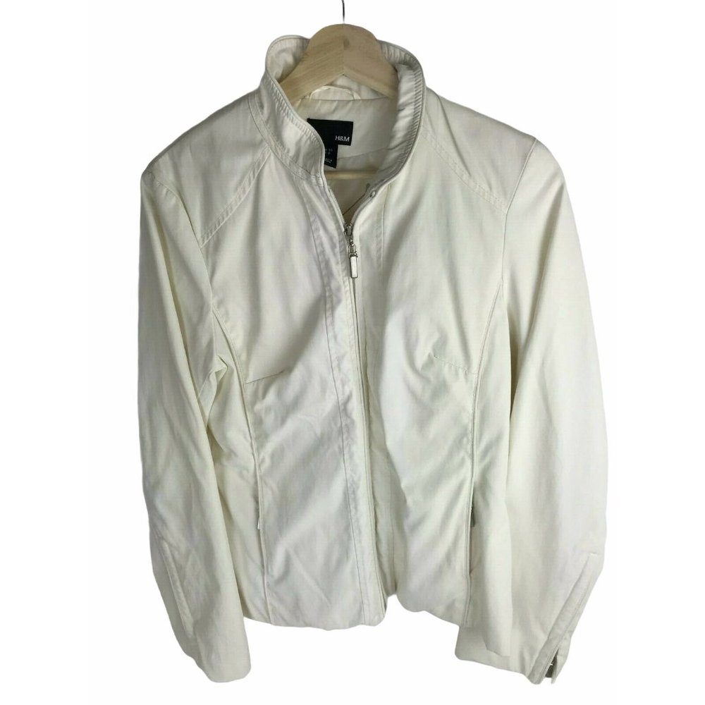 H&M Military Style Moto Jacket White Full Zip 8